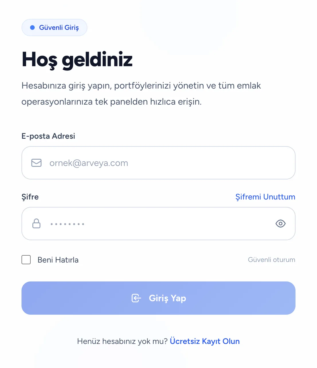 Login ekranı bileşen yerleşimi
