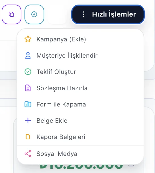 Portföy Listesi filtre ve hızlı aksiyonları